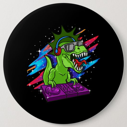 TRex DJ Dinosaur Party Club Disc Jockey EDM Muziek Ronde Button 6,0 Cm (Voorkant)