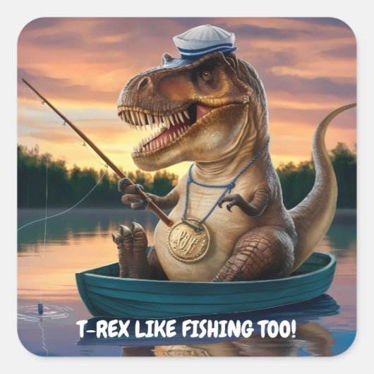 Trex dragen zeilend pet en vissen vierkante sticker (Voorkant)