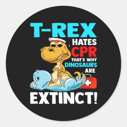 TRex haat reanimatie dinosaurus verpleegster grapp Ronde Sticker (Voorkant)