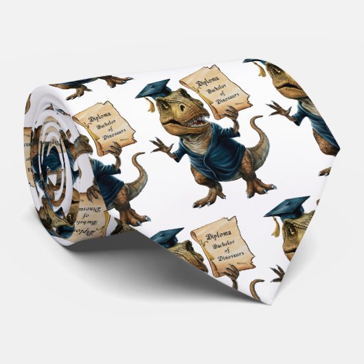 Trex in pet en toga houder diploma stropdas (Opgerold)