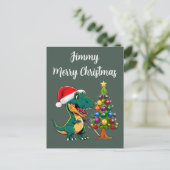 Trex in santa hat biljart groen briefkaart (Staand voorkant)