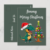 Trex in santa hat biljart groen briefkaart (Voorkant / Achterkant)