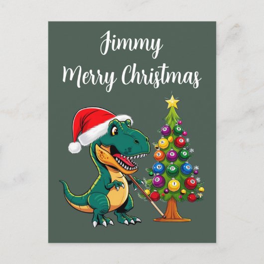Trex in santa hat biljart groen briefkaart (Voorkant)