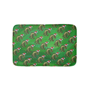 TRex in Santa Hat op groen Badmat
