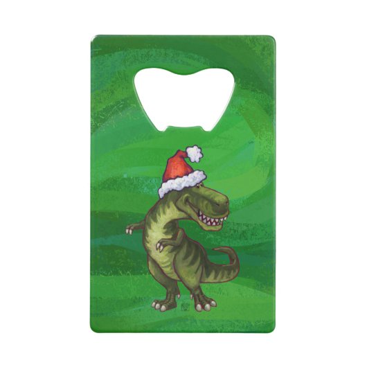 TRex in Santa Hat op groen Creditkaart Flessenopener (Voorkant)