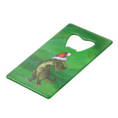 TRex in Santa Hat op groen Creditkaart Flessenopener (Voorkant Gekanteld)