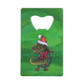 TRex in Santa Hat op groen Creditkaart Flessenopener (Achterkant)