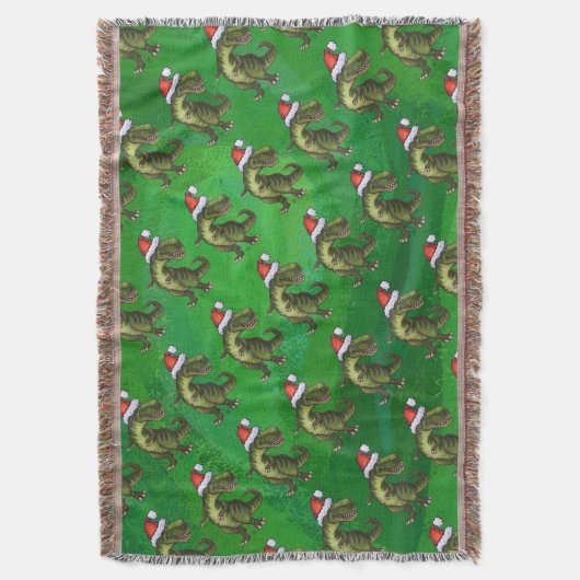 TRex in Santa Hat op groen Deken (Voorkant Verticaal)