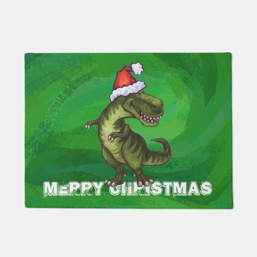 TRex in Santa Hat op groen Deurmat (Voorkant)