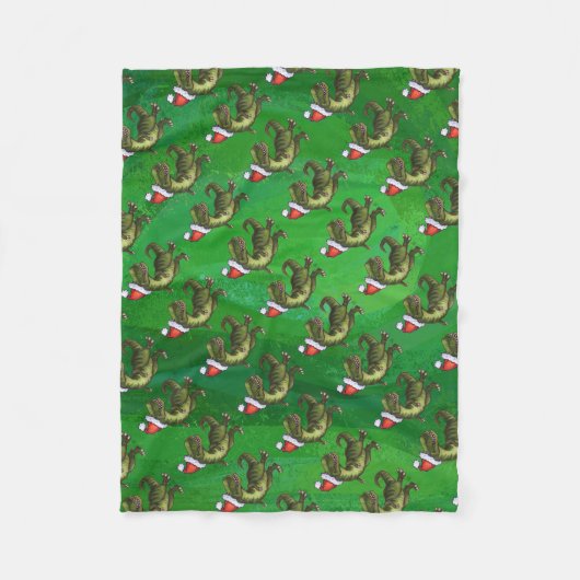TRex in Santa Hat op groen Fleece Deken (Voorkant)