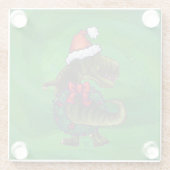 TRex in Santa Hat op groen Glazen Onderzetter (Achterkant)