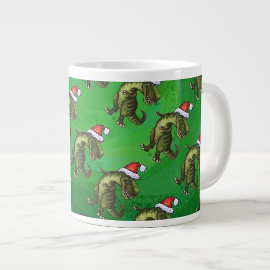 TRex in Santa Hat op groen Grote Koffiekop (Voorkant rechts)