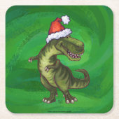 TRex in Santa Hat op groen Kartonnen Onderzetters (Voorkant)