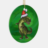 TRex in Santa Hat op groen Keramisch Ornament (Rechts)