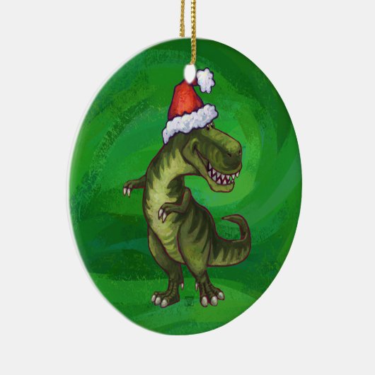 TRex in Santa Hat op groen Keramisch Ornament (Rechts)
