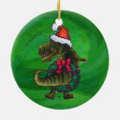 TRex in Santa Hat op groen Keramisch Ornament (Achterkant)