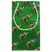 TRex in Santa Hat op groen Klein Cadeauzakje (Achterkant)