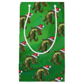 TRex in Santa Hat op groen Klein Cadeauzakje (Voorkant)