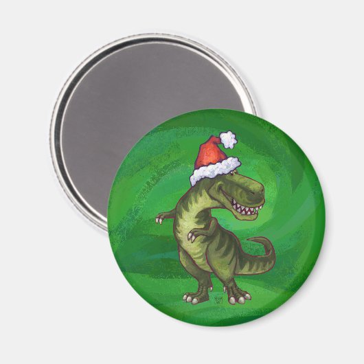 TRex in Santa Hat op groen Magneet (Voorkant / Achterkant)
