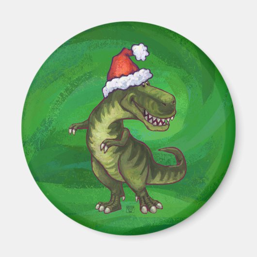 TRex in Santa Hat op groen Magneet (Voorkant)