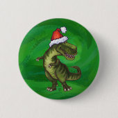 TRex in Santa Hat op groen Ronde Button 5,7 Cm (Voorkant)