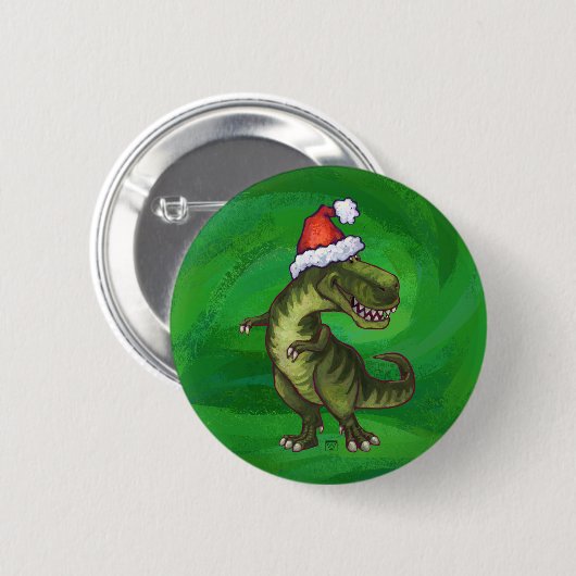 TRex in Santa Hat op groen Ronde Button 5,7 Cm (Voorkant /achterkant)