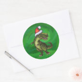 TRex in Santa Hat op groen Ronde Sticker (Envelop)