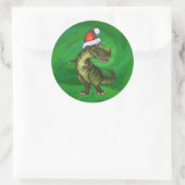 TRex in Santa Hat op groen Ronde Sticker (Tas)