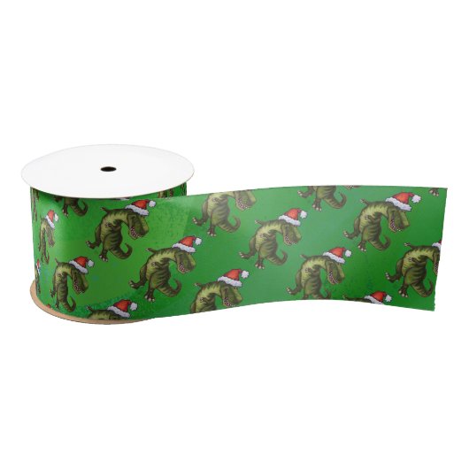 TRex in Santa Hat op groen Satijnen Lint (Spoel)