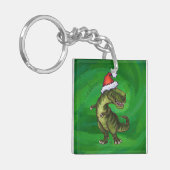 TRex in Santa Hat op groen Sleutelhanger (Voorkant Links)