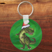 TRex in Santa Hat op groen Sleutelhanger (Voorkant)