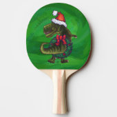 TRex in Santa Hat op groen Tafeltennisbatje (Achterkant)