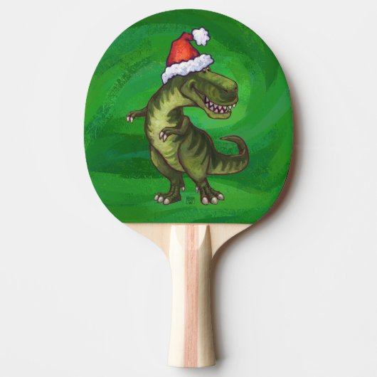 TRex in Santa Hat op groen Tafeltennisbatje (Voorkant)