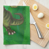 TRex in Santa Hat op groen Theedoek (Quarter Fold)