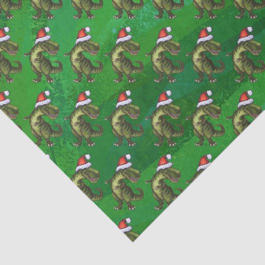 TRex in Santa Hat op groen Tissuepapier (Detail)