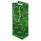 TRex in Santa Hat op groen Wijn Cadeautas (Achterkant Gekanteld)