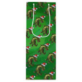 TRex in Santa Hat op groen Wijn Cadeautas (Voorkant)