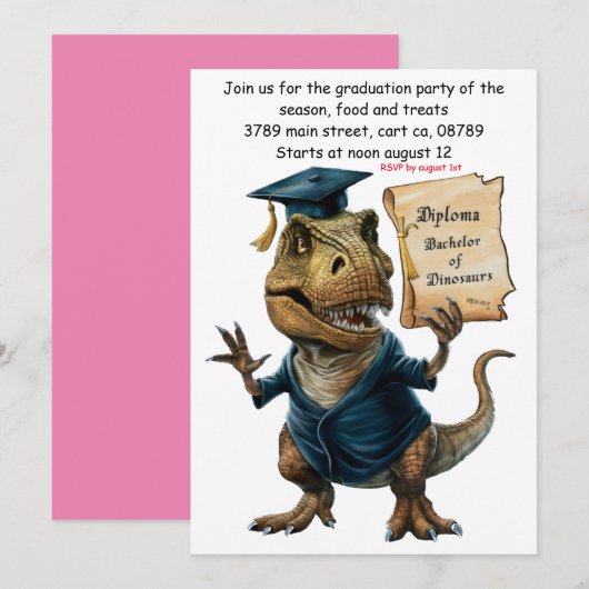 Trex in toga en baret met diploma kaart (Voorkant / Achterkant)