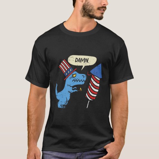 Trex Korte Handen Firecracker Grappig Vuurwerk 4e T-shirt (Voorkant)