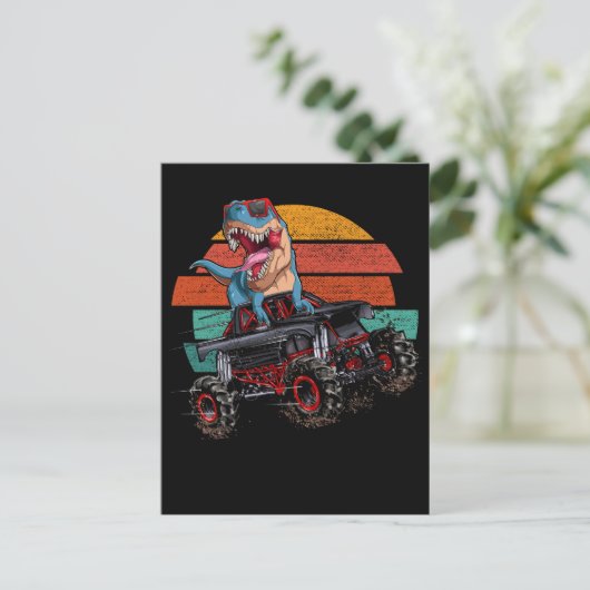 Trex Monster Truck Boys Dirt Race Retro Dinosaur Briefkaart (Staand voorkant)