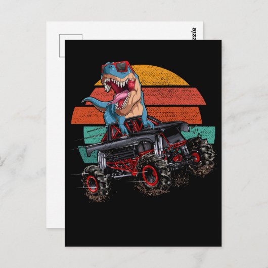 Trex Monster Truck Boys Dirt Race Retro Dinosaur Briefkaart (Voorkant / Achterkant)