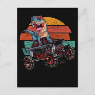 Trex Monster Truck Boys Dirt Race Retro Dinosaur Briefkaart