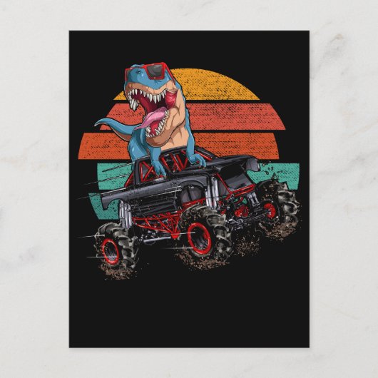 Trex Monster Truck Boys Dirt Race Retro Dinosaur Briefkaart (Voorkant)