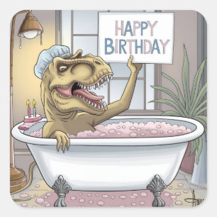 Trex nemen bubbelbad houden Happy Birthday Vierkante Sticker