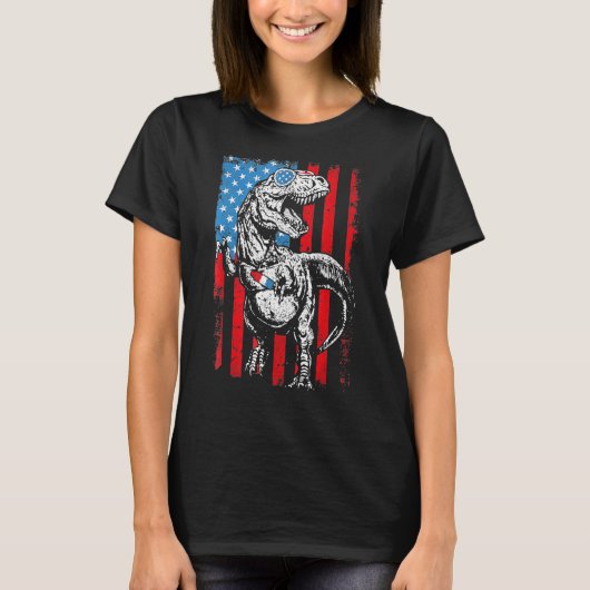Trex Popsicle USA Flag Funny 4 juli dinosaurus T-shirt (Voorkant)