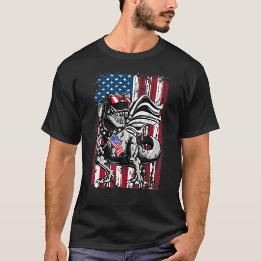 Trex Popsicle Usa Vlag 4 juli dinosaurus T-shirt (Voorkant)
