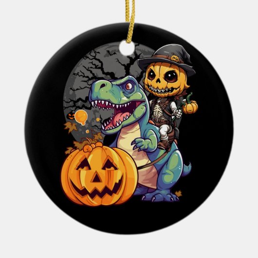 Trex Pumpkin Dinosaur Halloween Kinder Mummy Zombi Keramisch Ornament (Voorkant)