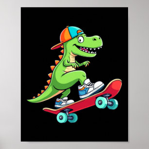 Trex Skateboarder Dino Dinosaur Schaatsen Skateboa Poster