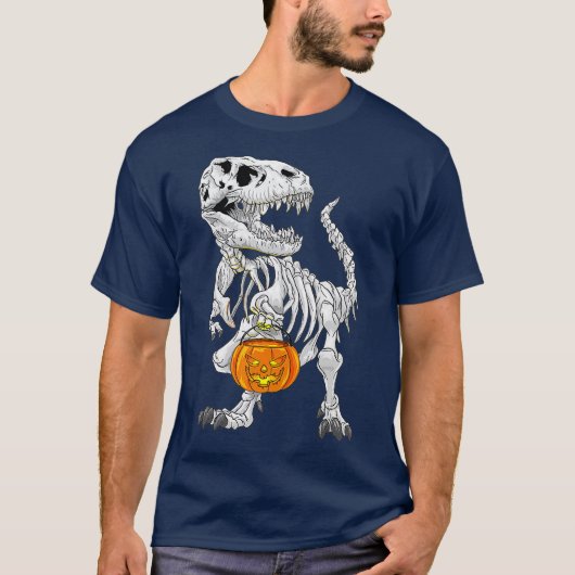 TRex skeleton Halloween costume Dinosaur Pumpkin T-shirt (Voorkant)