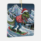 TRex snowboard op berg psychedelische kleuren Keramisch Ornament (Rechts)